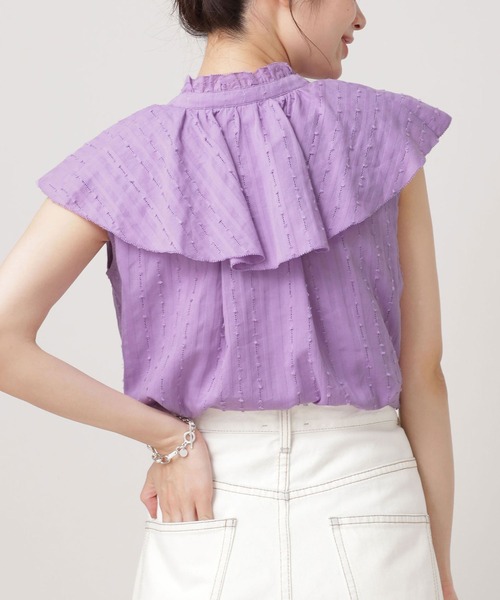ラッフルカラードビーブラウスノースリーブ