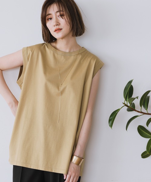 A part by（アパートバイ）の「Lohasy cot ルーズノースリーブ　952600（Tシャツ/カットソー・レディース・ベージュ/オフホワイト/チャコールグレー・FREE）」の3枚目の写真