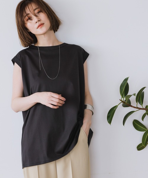 A part by（アパートバイ）の「Lohasy cot ルーズノースリーブ　952600（Tシャツ/カットソー・レディース・ベージュ/オフホワイト/チャコールグレー・FREE）」の2枚目の写真