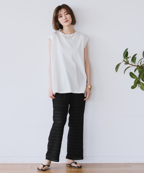 A part by（アパートバイ）の「Lohasy cot ルーズノースリーブ　952600（Tシャツ/カットソー・レディース・ベージュ/オフホワイト/チャコールグレー・FREE）」の6枚目の写真