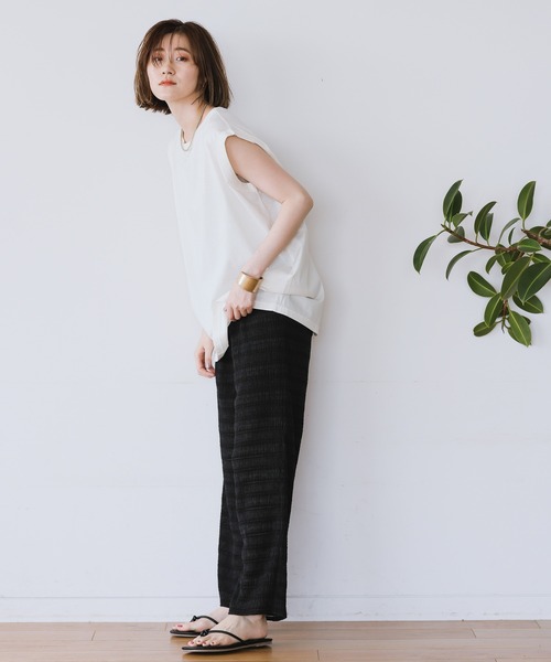 A part by（アパートバイ）の「Lohasy cot ルーズノースリーブ　952600（Tシャツ/カットソー・レディース・ベージュ/オフホワイト/チャコールグレー・FREE）」の17枚目の写真