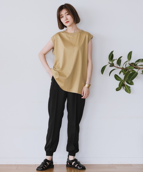 A part by（アパートバイ）の「Lohasy cot ルーズノースリーブ　952600（Tシャツ/カットソー・レディース・ベージュ/オフホワイト/チャコールグレー・FREE）」の4枚目の写真