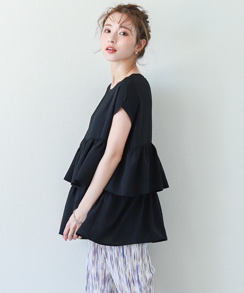 SUGAR BISKET(シュガービスケット)の「フレンチスリーブティアードトップス(シャツ/ブラウス・レディース・ホワイト/ブラック/ブラック系その他/グレー系その他・M/L)」の8枚目の写真