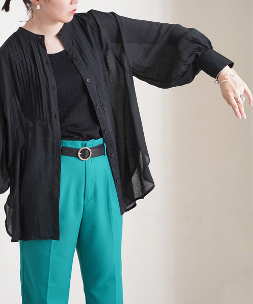 Fizz（フィズ）の「【Fizz/フィズ】　ピンタックシアーブラウス（シャツ/ブラウス・レディース・ブラック/オリーブ/サンドベージュ・M）」の19枚目の写真