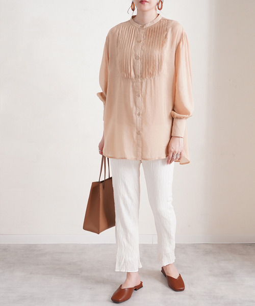 Fizz（フィズ）の「【Fizz/フィズ】　ピンタックシアーブラウス（シャツ/ブラウス・レディース・ブラック/オリーブ/サンドベージュ・M）」の6枚目の写真