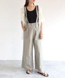 コットンツイルデニムサロペット ワイドパンツ