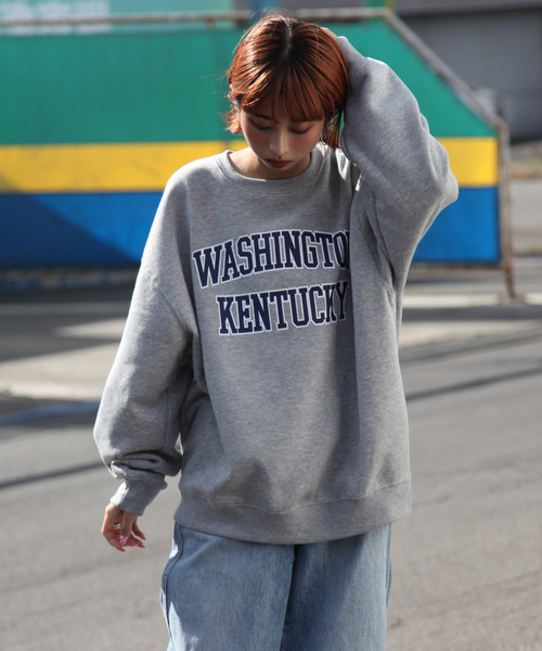 ZIP FIVE（ジップファイブ）の「【ZIP FIVE】【肉厚】ビッグシルエットカレッジロゴスウェット（スウェット・レディース・ブラック/グレー/オートミール/ブラック系/ネイビー系/ダークグリーン/カーキ/グレー系/ホワイト/ネイビー/チャコール/アイボリー/ホワイト系/アイボリー系・X-LARGE/LARGE/MEDIUM）」の7枚目の写真