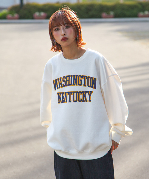 ZIP FIVE（ジップファイブ）の「【ZIP FIVE】【肉厚】ビッグシルエットカレッジロゴスウェット（スウェット・レディース・ブラック/グレー/オートミール/ブラック系/ネイビー系/ダークグリーン/カーキ/グレー系/ホワイト/ネイビー/チャコール/アイボリー/ホワイト系/アイボリー系・X-LARGE/LARGE/MEDIUM）」の2枚目の写真