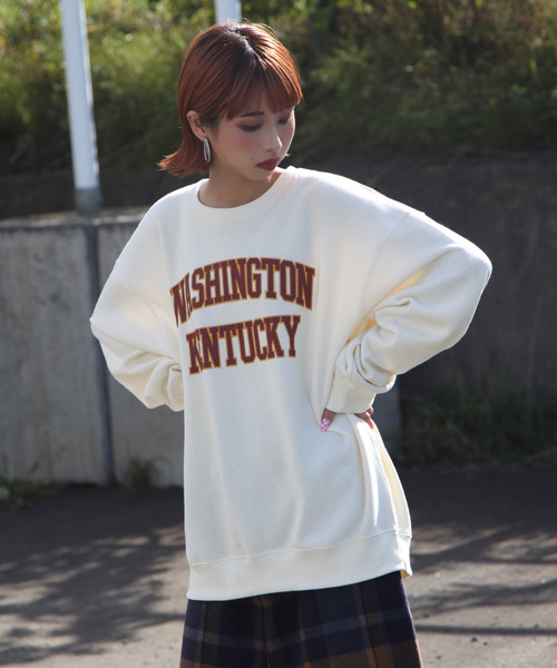 ZIP FIVE（ジップファイブ）の「【ZIP FIVE】【肉厚】ビッグシルエットカレッジロゴスウェット（スウェット・レディース・ブラック/グレー/オートミール/ブラック系/ネイビー系/ダークグリーン/カーキ/グレー系/ホワイト/ネイビー/チャコール/アイボリー/ホワイト系/アイボリー系・X-LARGE/LARGE/MEDIUM）」の3枚目の写真