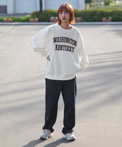 ZIP FIVE（ジップファイブ）の「【ZIP FIVE】【肉厚】ビッグシルエットカレッジロゴスウェット（スウェット・レディース・ブラック/グレー/オートミール/ブラック系/ネイビー系/ダークグリーン/カーキ/グレー系/ホワイト/ネイビー/チャコール/アイボリー/ホワイト系/アイボリー系・X-LARGE/LARGE/MEDIUM）」の15枚目の写真