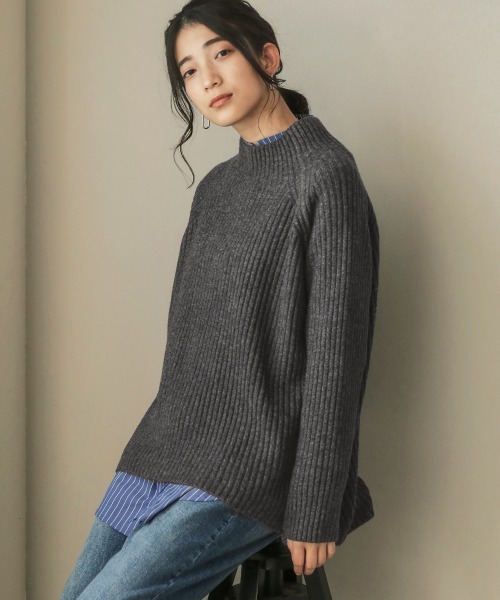 Bou Jeloud(ブージュルード)の「ふわふわカラーリブニット(ニット/セーター・レディース・チャコールグレー/パープル/オフホワイト/グリーン・FREE)」の1枚目の写真