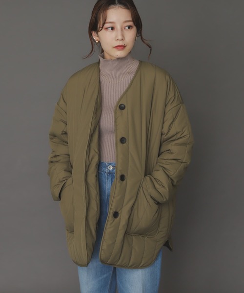 SENSE OF PLACE by URBAN RESEARCH(センスオブプレイスバイアーバンリサーチ)の「『UR TECH』キルティングノーカラーミドルコート(その他アウター・レディース・ブラック/カーキ/アイボリー・ONE)」の4枚目の写真