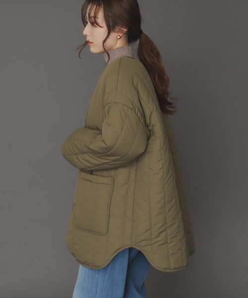 SENSE OF PLACE by URBAN RESEARCH(センスオブプレイスバイアーバンリサーチ)の「『UR TECH』キルティングノーカラーミドルコート(その他アウター・レディース・ブラック/カーキ/アイボリー・ONE)」の7枚目の写真