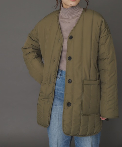 SENSE OF PLACE by URBAN RESEARCH(センスオブプレイスバイアーバンリサーチ)の「『UR TECH』キルティングノーカラーミドルコート(その他アウター・レディース・ブラック/カーキ/アイボリー・ONE)」の9枚目の写真