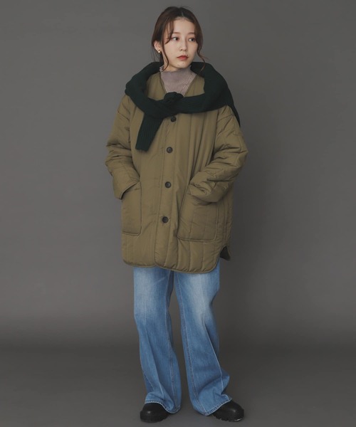 SENSE OF PLACE by URBAN RESEARCH(センスオブプレイスバイアーバンリサーチ)の「『UR TECH』キルティングノーカラーミドルコート(その他アウター・レディース・ブラック/カーキ/アイボリー・ONE)」の15枚目の写真