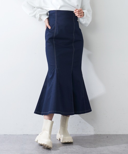 OLIVE des OLIVE（オリーブデオリーブ）の「【WEB限定サイズ有M/L】マーメイドロングスカート（スカート・レディース・ブラック/ネイビー/アイボリー/グレイッシュベージュ・MEDIUM/LARGE）」の4枚目の写真