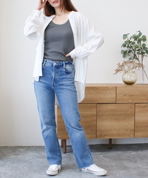 Social GIRL（ソーシャルガール）の「バックフリルフレアオーバーサイズシャツブラウス（シャツ/ブラウス・レディース・ライトグリーン/オフホワイト/ベージュ・M/L）」の20枚目の写真