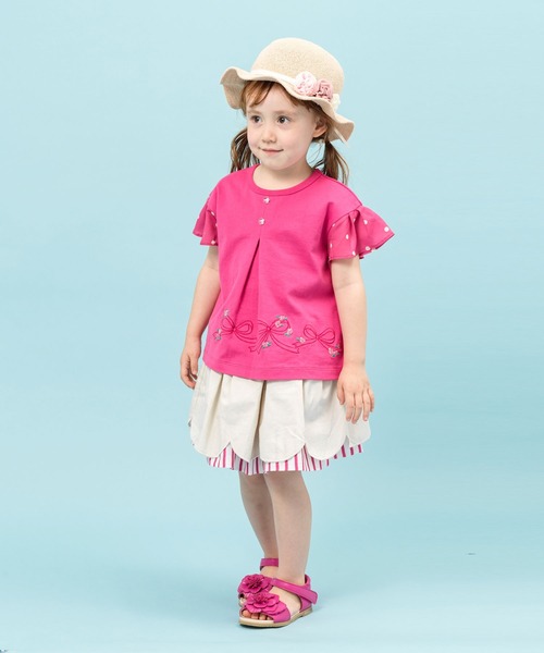 KP（ケーピー）の「リボン刺しゅうと袖シフォンドットプリントの半袖Tシャツ(100-130cm)（Tシャツ/カットソー・キッズ・ピンク/サックスブルー・130cm/120cm/110cm/100cm）」の13枚目の写真
