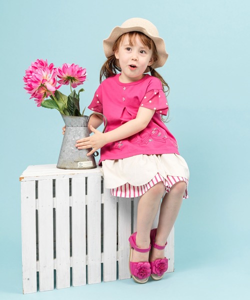 KP（ケーピー）の「リボン刺しゅうと袖シフォンドットプリントの半袖Tシャツ(100-130cm)（Tシャツ/カットソー・キッズ・ピンク/サックスブルー・130cm/120cm/110cm/100cm）」の15枚目の写真