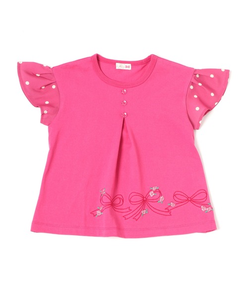 KP（ケーピー）の「リボン刺しゅうと袖シフォンドットプリントの半袖Tシャツ(100-130cm)（Tシャツ/カットソー・キッズ・ピンク/サックスブルー・130cm/120cm/110cm/100cm）」の16枚目の写真