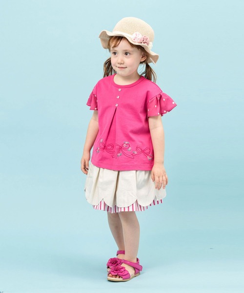 KP（ケーピー）の「リボン刺しゅうと袖シフォンドットプリントの半袖Tシャツ(100-130cm)（Tシャツ/カットソー・キッズ・ピンク/サックスブルー・130cm/120cm/110cm/100cm）」の20枚目の写真