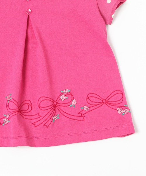 KP（ケーピー）の「リボン刺しゅうと袖シフォンドットプリントの半袖Tシャツ(100-130cm)（Tシャツ/カットソー・キッズ・ピンク/サックスブルー・130cm/120cm/110cm/100cm）」の5枚目の写真