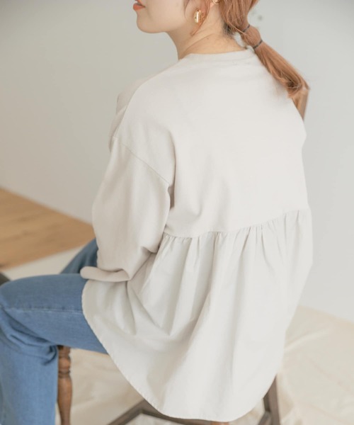 バックギャザーロングTシャツ