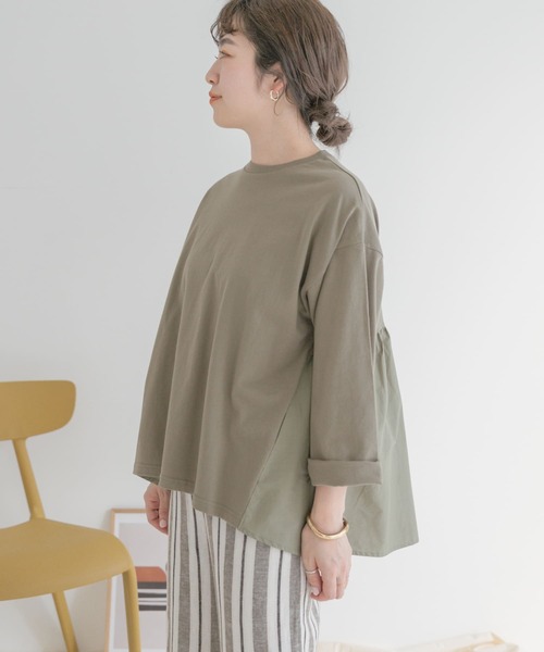 バックギャザーロングTシャツ