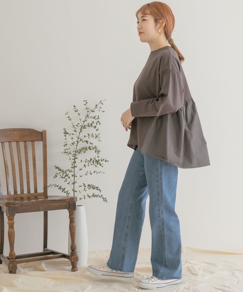 バックギャザーロングTシャツ