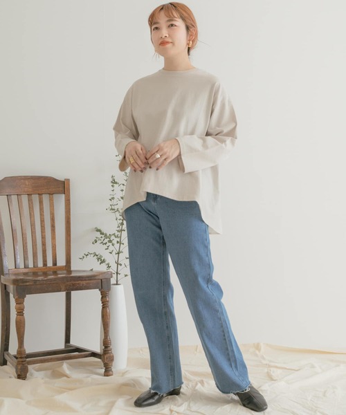 バックギャザーロングTシャツ