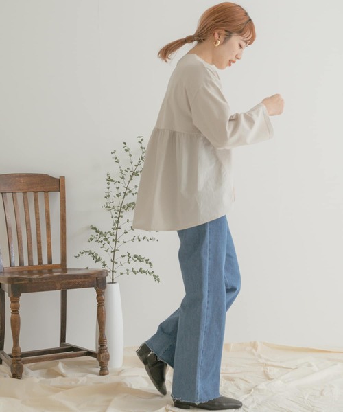 バックギャザーロングTシャツ