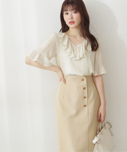 PROPORTION BODY DRESSING（プロポーションボディドレッシング）の「デコルテラッフルブラウス / 1212110303（シャツ/ブラウス・レディース・イエロー/ホワイト系その他/ダークグレー・SMALL/MEDIUM）」の3枚目の写真