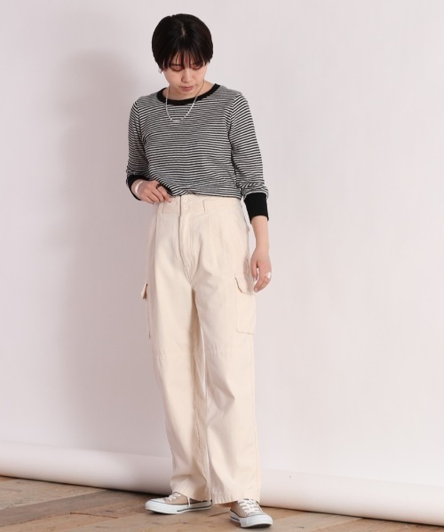 cepo(セポ)の「ワッフルボーダー7分Tee(Tシャツ/カットソー・レディース・オフホワイト/カーキ/イエロー・M)」の2枚目の写真