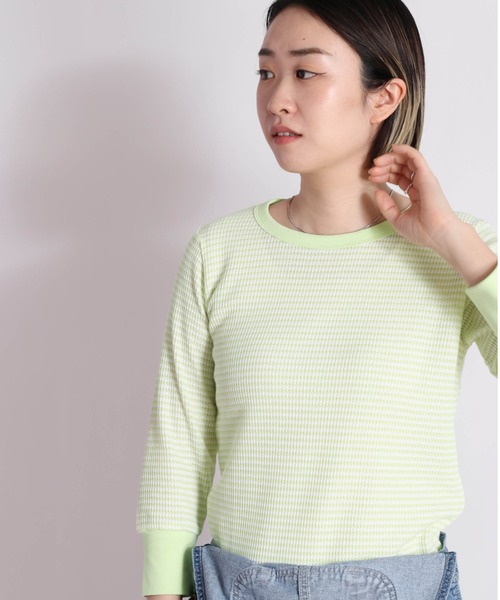 cepo(セポ)の「ワッフルボーダー7分Tee(Tシャツ/カットソー・レディース・オフホワイト/カーキ/イエロー・M)」の13枚目の写真