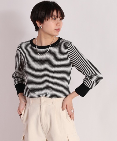 cepo(セポ)の「ワッフルボーダー7分Tee(Tシャツ/カットソー・レディース・オフホワイト/カーキ/イエロー・M)」の8枚目の写真
