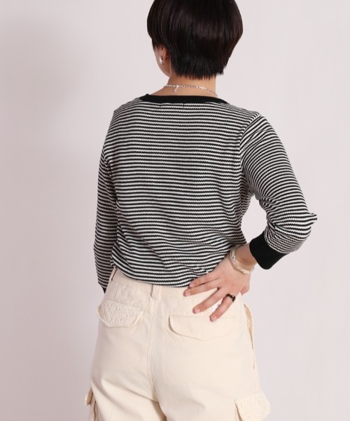 cepo(セポ)の「ワッフルボーダー7分Tee(Tシャツ/カットソー・レディース・オフホワイト/カーキ/イエロー・M)」の4枚目の写真