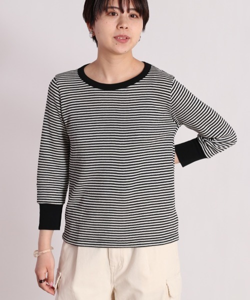 cepo(セポ)の「ワッフルボーダー7分Tee(Tシャツ/カットソー・レディース・オフホワイト/カーキ/イエロー・M)」の14枚目の写真