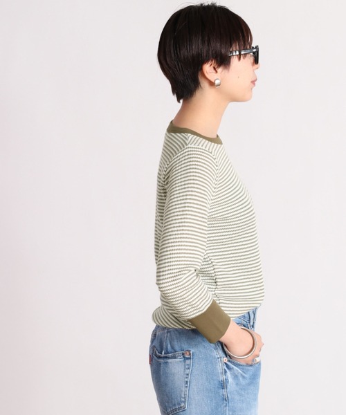 cepo(セポ)の「ワッフルボーダー7分Tee(Tシャツ/カットソー・レディース・オフホワイト/カーキ/イエロー・M)」の10枚目の写真