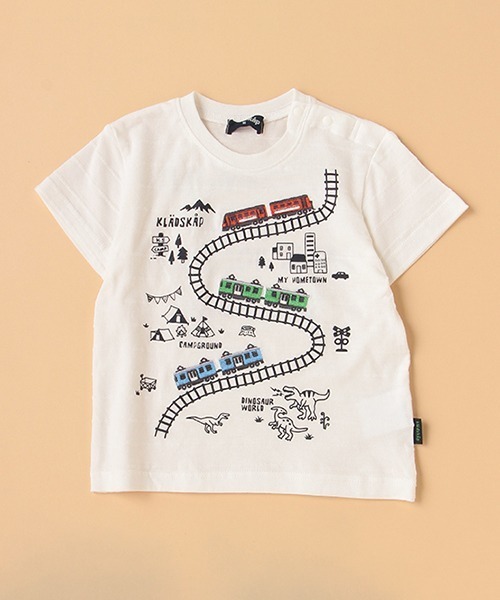 kladskap(クレードスコープ)の「電車とマップ半袖Tシャツ(Tシャツ/カットソー・キッズ・オフホワイト/サックスブルー・130cm/90cm/110cm/120cm/100cm/80cm)」の2枚目の写真