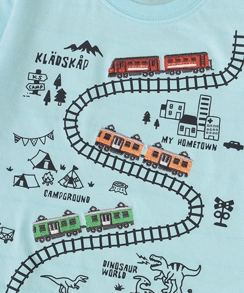 kladskap(クレードスコープ)の「電車とマップ半袖Tシャツ(Tシャツ/カットソー・キッズ・オフホワイト/サックスブルー・130cm/90cm/110cm/120cm/100cm/80cm)」の8枚目の写真