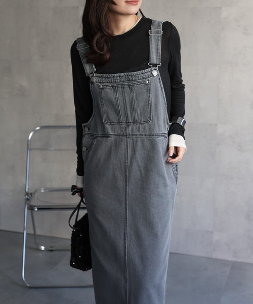 ap retro（アプレトロ）の「サロペットジャンパースカート / デニムジャンスカ（サロペット/オーバーオール・レディース・ブルー/インディゴブルー/オフホワイト/ブラック/ベージュ/キャメル/サックスブルー/グレー・FREE）」の3枚目の写真