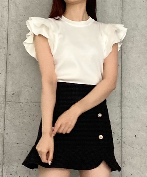 Voyage titty&Co.PETIT(ボヤージュティティアンドコープチ)の「【Voyage titty&Co. PETIT】ショルダーフリルニットプルオーバー(ニット/セーター・レディース・ホワイト/ブラック・FREE)」の9枚目の写真