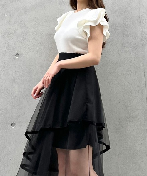 Voyage titty&Co.PETIT(ボヤージュティティアンドコープチ)の「【Voyage titty&Co. PETIT】ショルダーフリルニットプルオーバー(ニット/セーター・レディース・ホワイト/ブラック・FREE)」の3枚目の写真