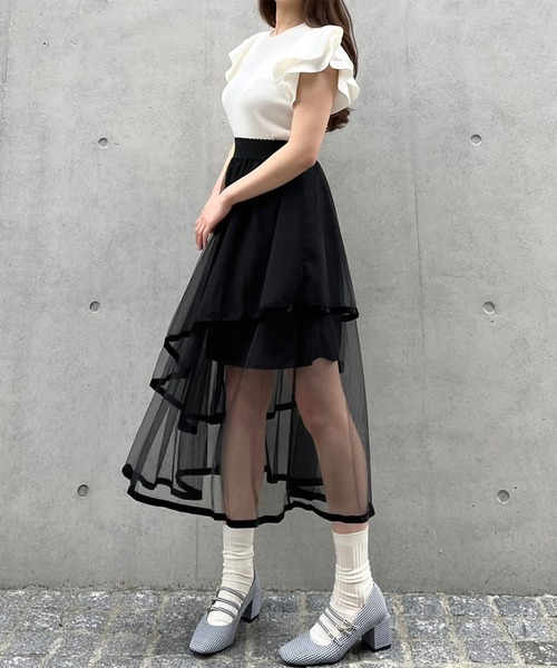 Voyage titty&Co.PETIT(ボヤージュティティアンドコープチ)の「【Voyage titty&Co. PETIT】ショルダーフリルニットプルオーバー(ニット/セーター・レディース・ホワイト/ブラック・FREE)」の5枚目の写真