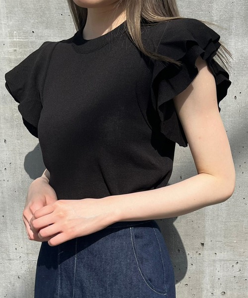 Voyage titty&Co.PETIT(ボヤージュティティアンドコープチ)の「【Voyage titty&Co. PETIT】ショルダーフリルニットプルオーバー(ニット/セーター・レディース・ホワイト/ブラック・FREE)」の15枚目の写真