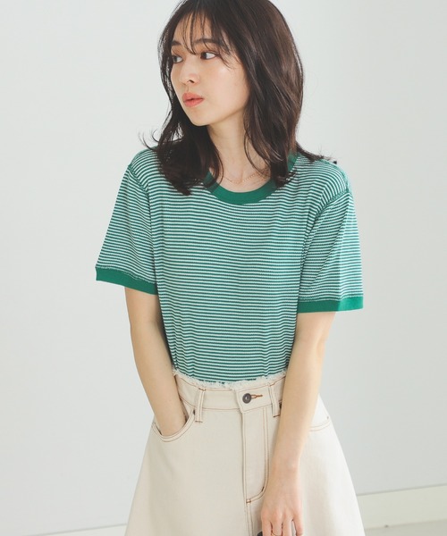 BEAMS HEART（ビームスハート）の「BEAMS HEART / ワッフル ボーダー Tシャツ（Tシャツ/カットソー・レディース・ネイビー/グリーン/イエロー/レッド・FREE）」の12枚目の写真