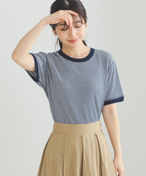 BEAMS HEART（ビームスハート）の「BEAMS HEART / ワッフル ボーダー Tシャツ（Tシャツ/カットソー・レディース・ネイビー/グリーン/イエロー/レッド・FREE）」の5枚目の写真