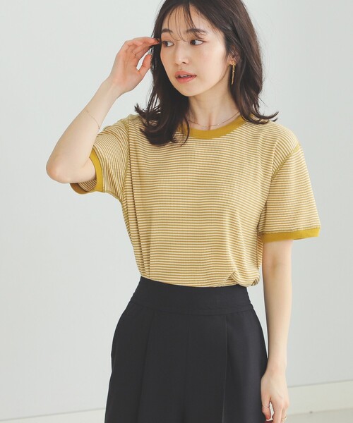BEAMS HEART（ビームスハート）の「BEAMS HEART / ワッフル ボーダー Tシャツ（Tシャツ/カットソー・レディース・ネイビー/グリーン/イエロー/レッド・FREE）」の7枚目の写真