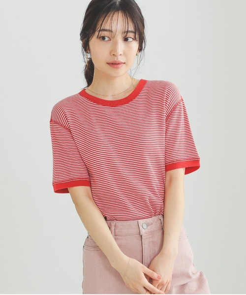 BEAMS HEART（ビームスハート）の「BEAMS HEART / ワッフル ボーダー Tシャツ（Tシャツ/カットソー・レディース・ネイビー/グリーン/イエロー/レッド・FREE）」の8枚目の写真