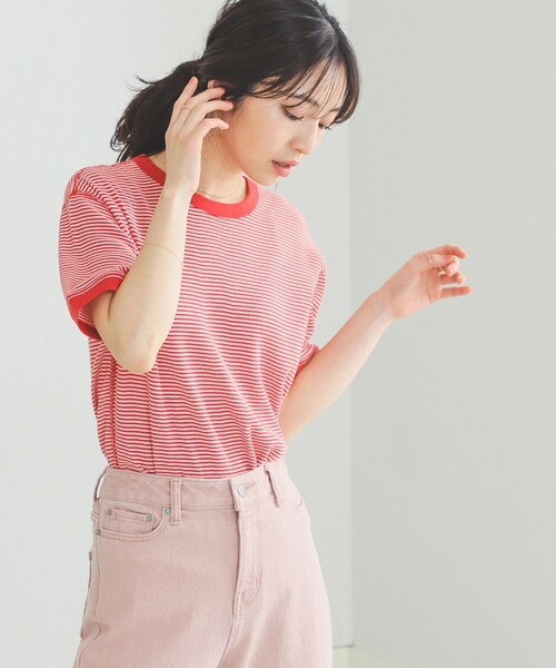 BEAMS HEART（ビームスハート）の「BEAMS HEART / ワッフル ボーダー Tシャツ（Tシャツ/カットソー・レディース・ネイビー/グリーン/イエロー/レッド・FREE）」の9枚目の写真